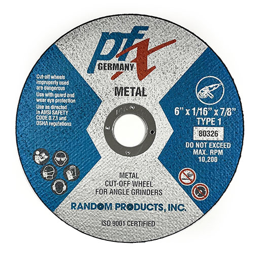RANDOM PRODUCTS 6"x1/16x7/8 TYPE 1 THIN CUTTING WHEEL