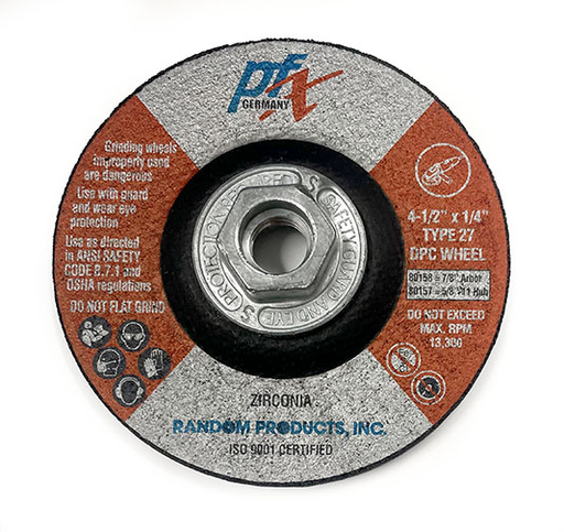 RANDOM PRODUCTS 4.5"x1/4x5/8-11 ZIRCONIA TYPE 27 GRINDING WHEEL