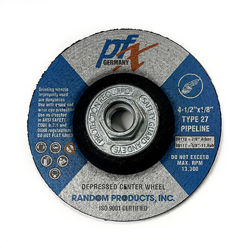 RANDOM PRODUCTS 4-1/2"x1/8x5/8-11 TYPE 27 GRINDING WHEEL