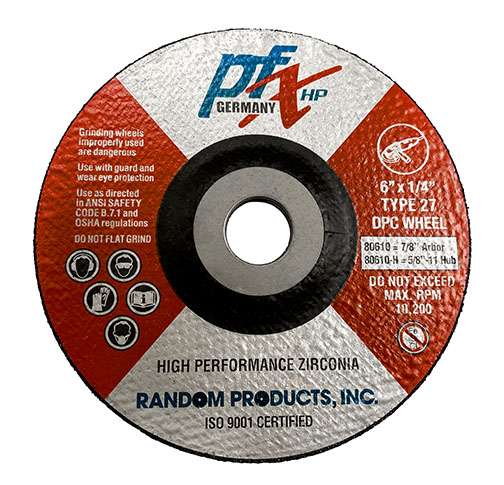 RANDOM PRODUCTS 6"x1/4x7/8 TYPE 27 GRINDING WHEEL