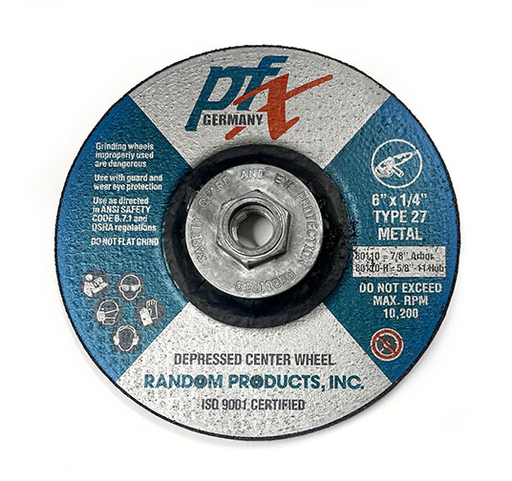 RANDOM PRODUCTS 6"x1/4x5/8-11 TYPE 27 GRINDING WHEEL