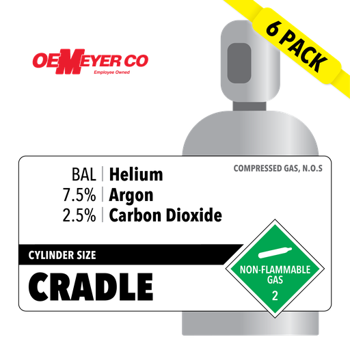 BAL Helium, 7.5% Argon, 2.5% Carbon Dioxide, CRADLE, High Pressure Steel (HPS), CGA 580, 6 Pack