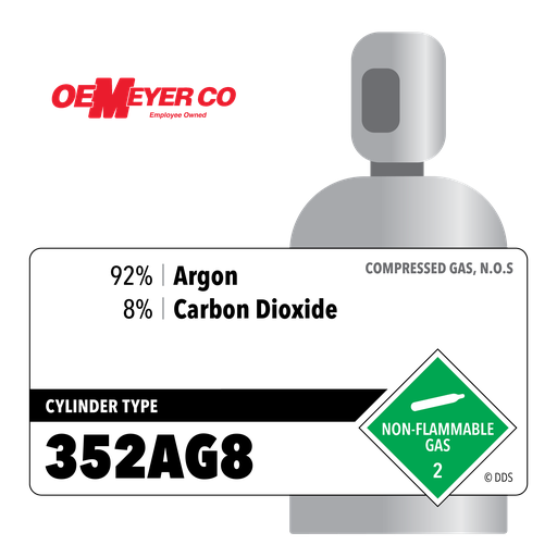 92% Argon, 8% Carbon Dioxide, 352AG8, 352 ft3, High Pressure Steel (HPS), CGA 580