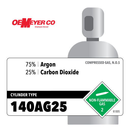 75% Argon, 25% Carbon Dioxide, 140AG25, 140 ft3, High Pressure Steel (HPS), CGA 580