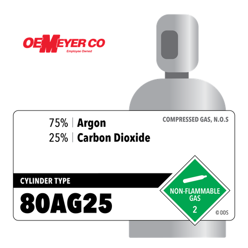 75% Argon, 25% Carbon Dioxide, 80AG25, 80 ft3, High Pressure Steel (HPS), CGA 580