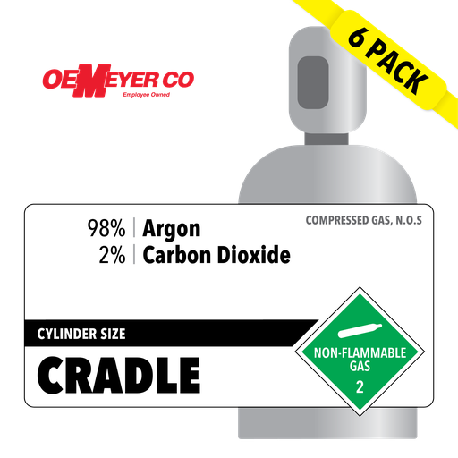 98% Argon, 2% Carbon Dioxide, CRADLE, Industrial, High Pressure Steel (HPS), CGA 580, 6 Pack