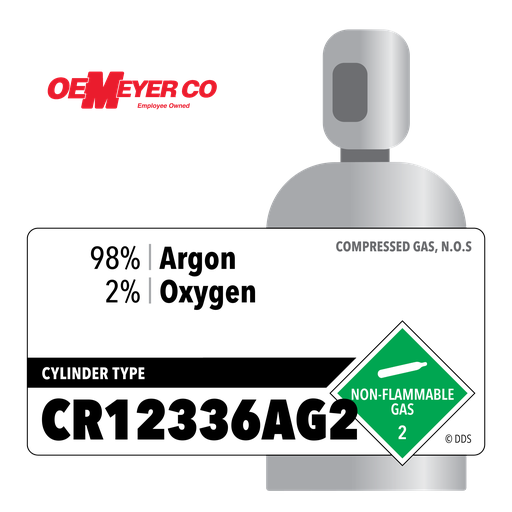 98% Argon, 2% Oxygen, CR12336AG2, 4032 ft3, High Pressure Steel (HPS), CGA 580