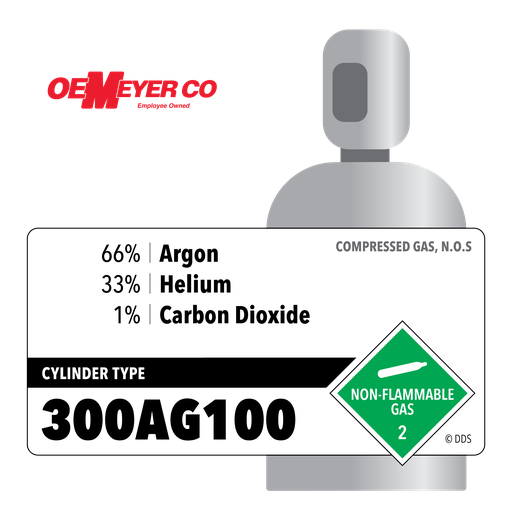66% Argon, 33% Helium, 1% Carbon Dioxide, 300AG100, 300 ft3, High Pressure Steel (HPS), CGA 580
