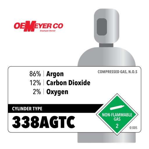 86% Argon, 12% Carbon Dioxide, 2% Oxygen, 338AGTC, 338 ft3, High Pressure Steel (HPS), CGA 580