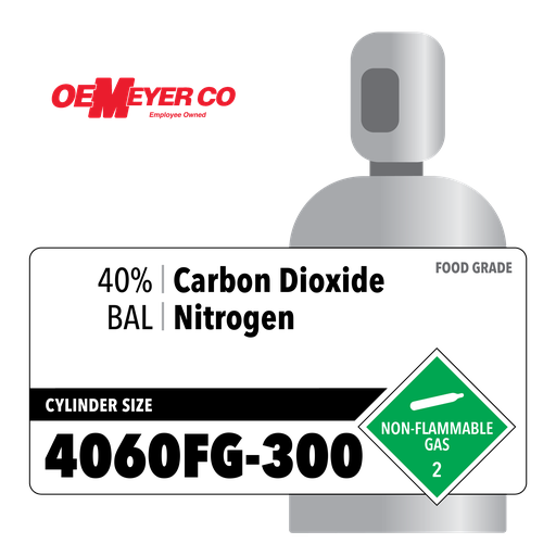 40 Carbon Dioxide, BAL Nitrogen, 4060FG-300, Food Grade, High Pressure Steel (HPS), CGA 580-Cap