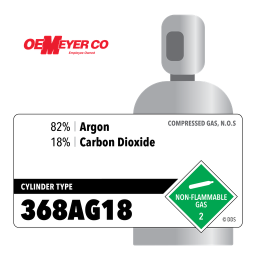 82% Argon, 18% Carbon Dioxide, 368AG18, 368 ft3, High Pressure Steel (HPS), CGA 580