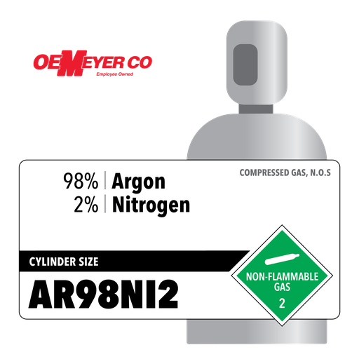 98 Argon, 2 Nitrogen, AR98NI2, Industrial, CGA 580