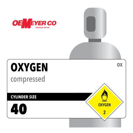 Oxygen, 40, 2.5, Industrial (I), 99.5%, 40 ft3, High Pressure Steel (HPS), CGA 540
