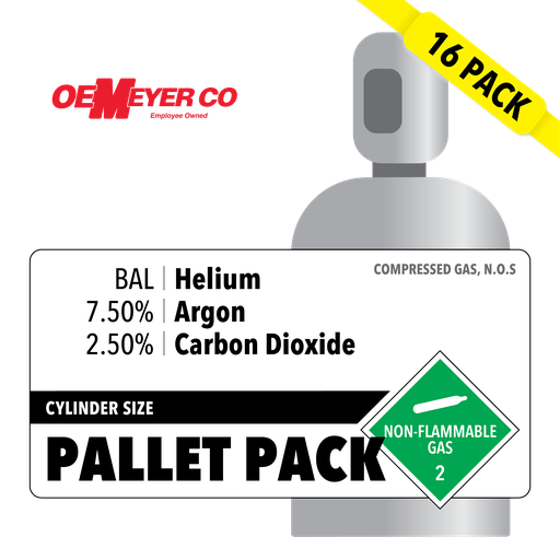 BAL Helium, 7.50% Argon, 2.50% Carbon Dioxide, PALLET PACK, Industrial, High Pressure Steel (HPS), CGA 580, 16 Pack