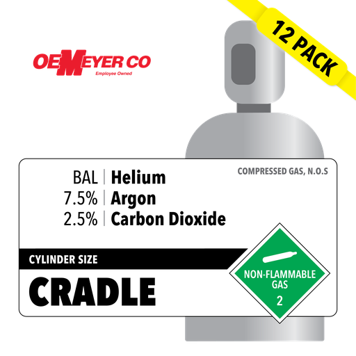 BAL Helium, 7.5% Argon, 2.5% Carbon Dioxide, CRADLE, Industrial, High Pressure Steel (HPS), CGA 580, 12 Pack