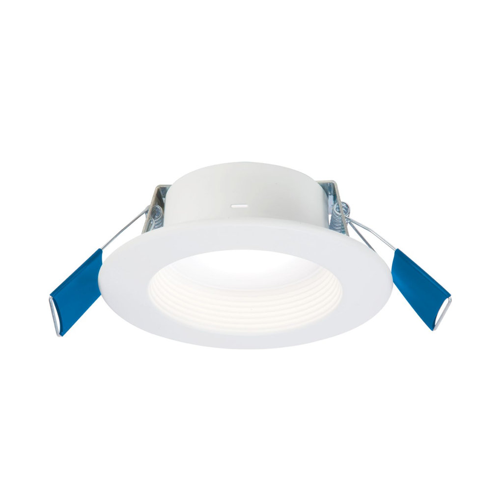 Product image for Halo RL4LS9FSD2W1EWHDM 4-inch canless recessed LED downlight, 600/900 selectable lumens (nominal), 90 CRI, selectable CCT with D2W option, 120V 60Hz, LE & TE phase cut 5% dimming, matte white flange,