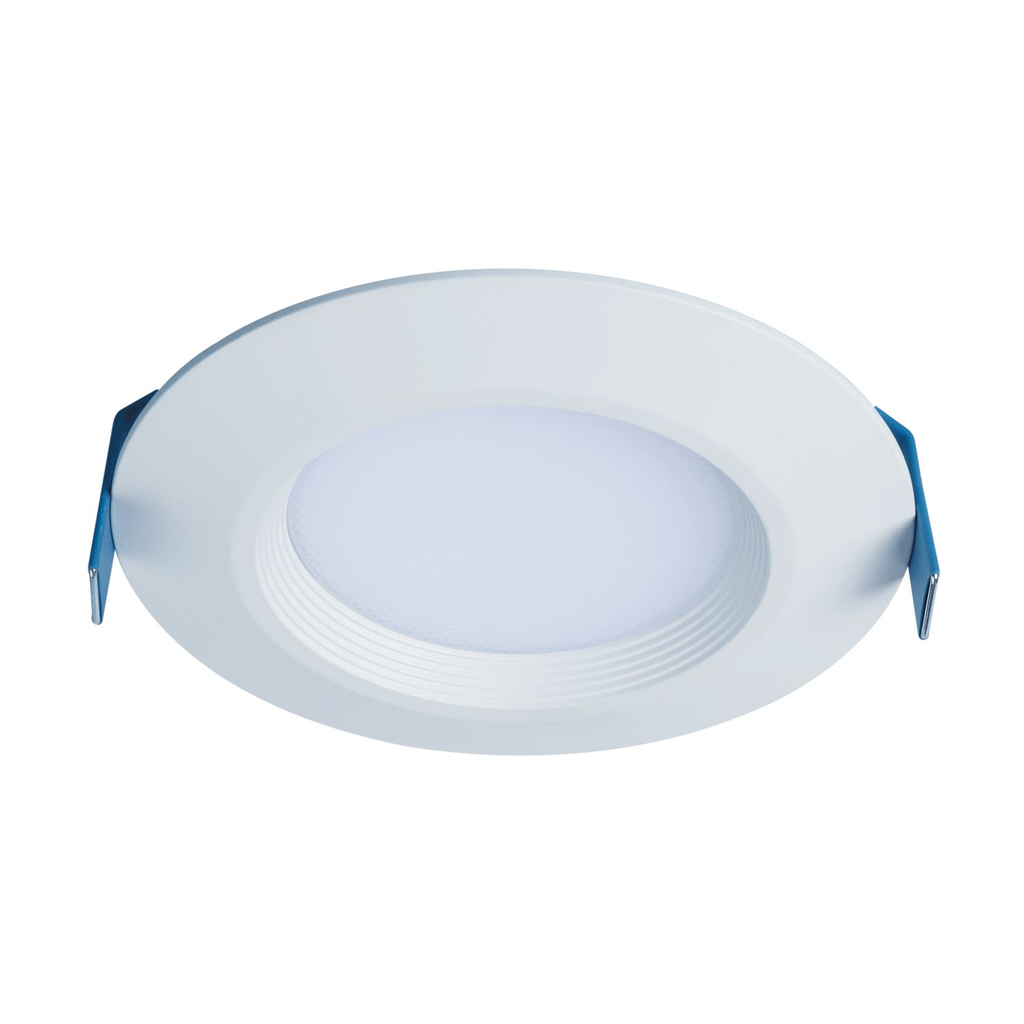 Product image for Halo HLBC4069FSD2W1EMW 4" LED downlight, 600 Lumens, 90 CRI, selectable CCT with D2W option, 120V 60Hz, LE & TE phase cut 5 percent dimming, matte white flange.