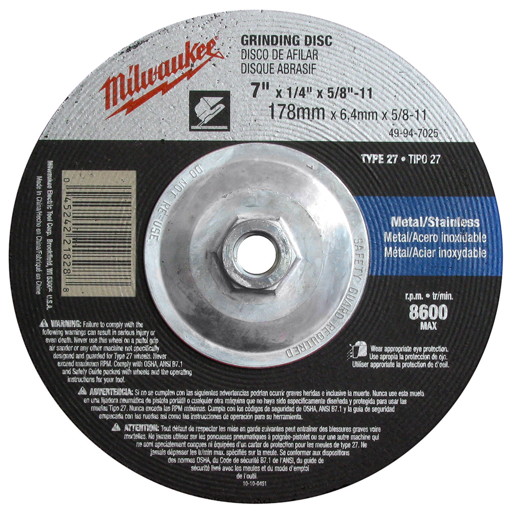 Product image for Milwaukee 49-94-7025 7 x 1/4 x 5/8 to 11 Inch Grinding Disc