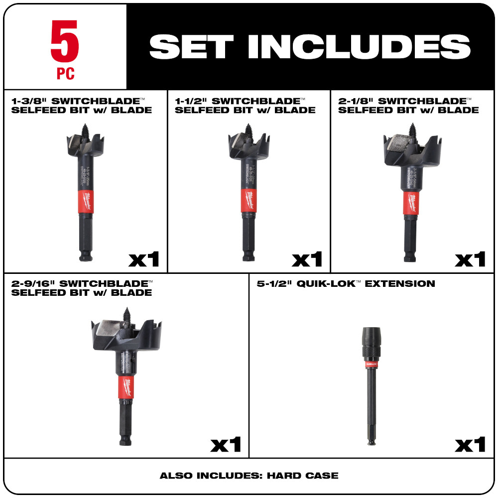 5PC SWITCHBLADE™ Selfeed Bit Plumber's Kit