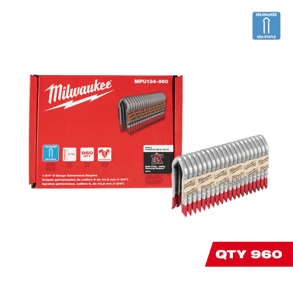 Product image for Milwaukee MPU134-960 1.75" 9ga Galvanized Staples (Box of 960)