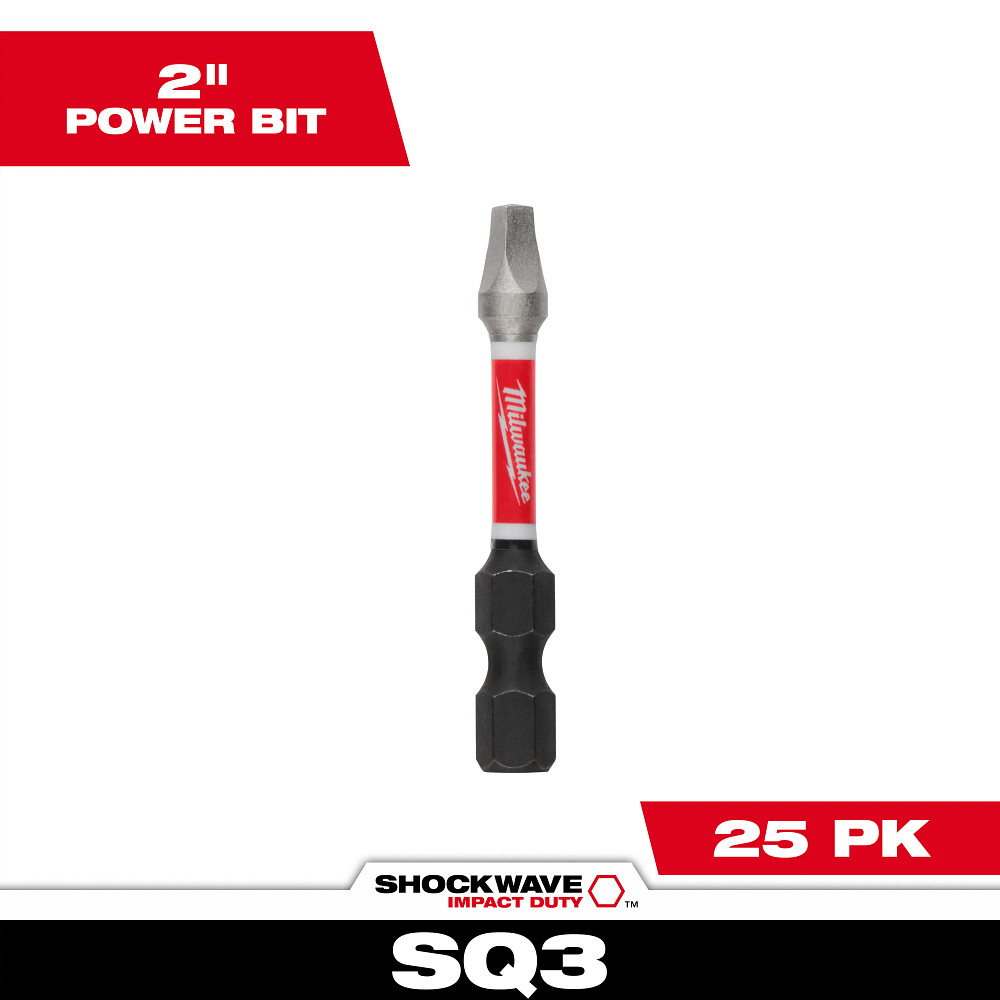 Product image for Milwaukee 48-32-4773 SHOCKWAVE™ 2" Impact Square Recess #3 Power Bits (25 Pack)