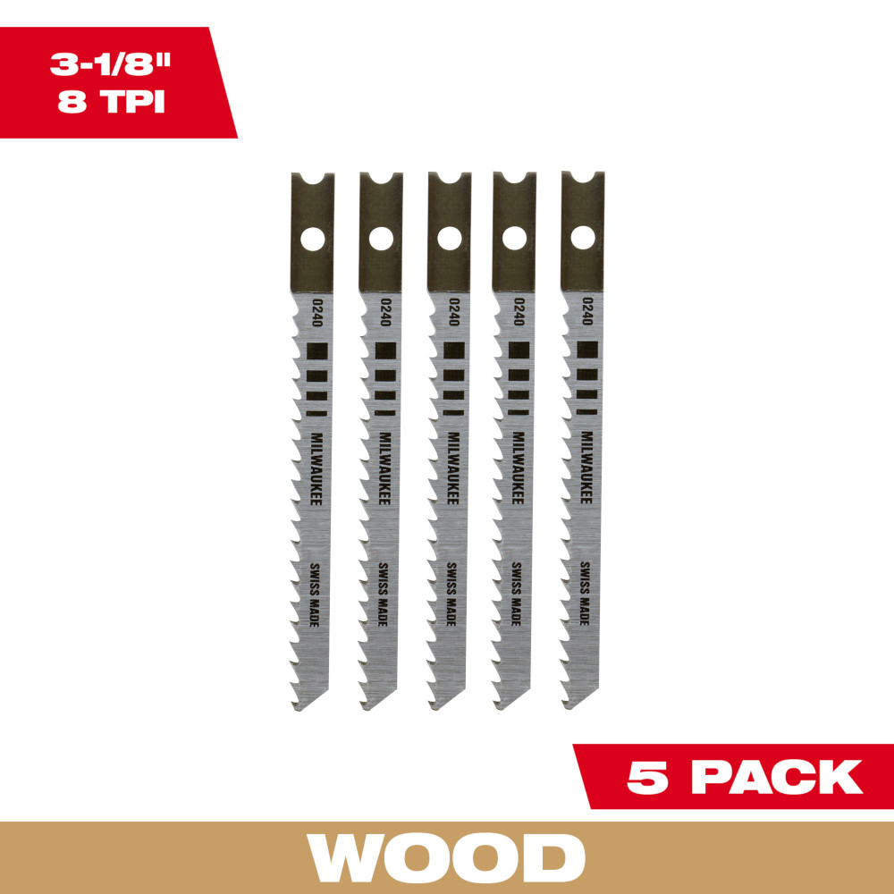 Product image for Milwaukee 48-42-0240 3-1/8" 8 TPI High Carbon Steel Jig Saw Blade (5 Pack)