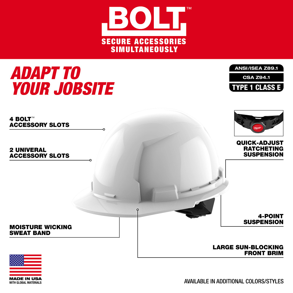Red Front Brim Hard Hat w/4pt Ratcheting Suspension - Type 1, Class E