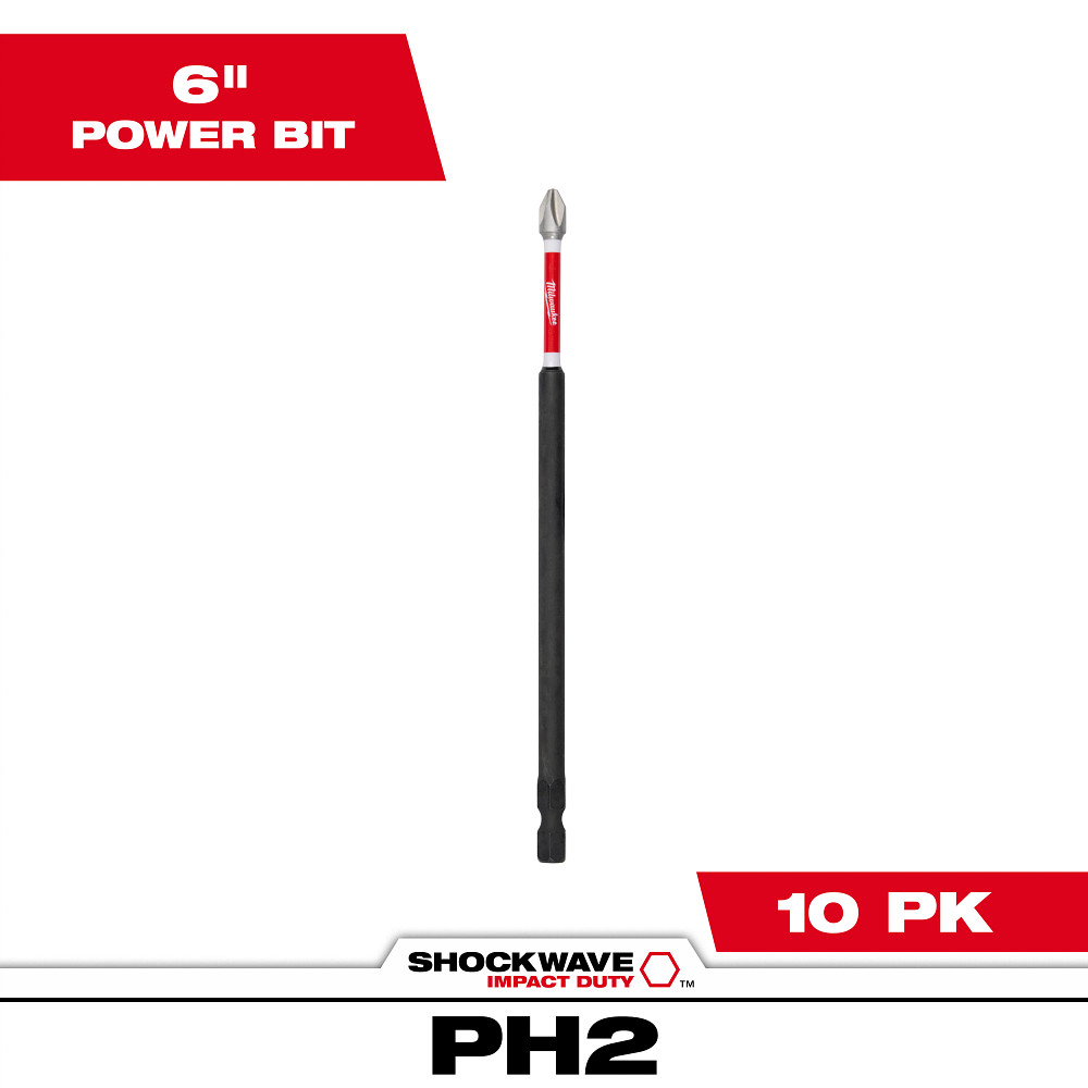 Product image for Milwaukee 48-32-4207 SHOCKWAVE™ 6" Impact Phillips #2 Power Bits (10 Pack)