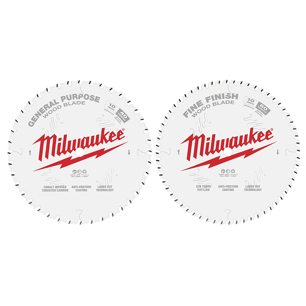 Product image for Milwaukee 48-40-1036 10" 40T + 60T Two Pack Circular Saw Blades