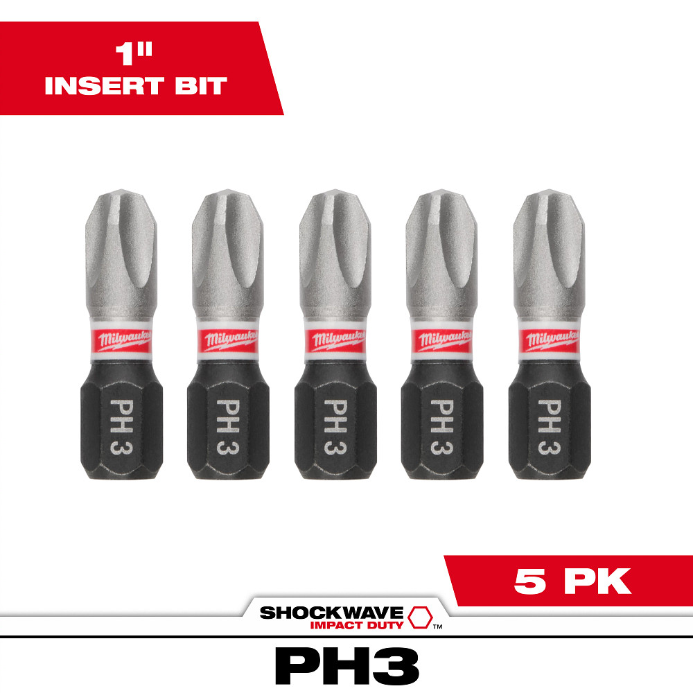 Product image for Milwaukee 48-32-4663 SHOCKWAVE™ Impact Phillips #3 Insert Bits (5 Pack)