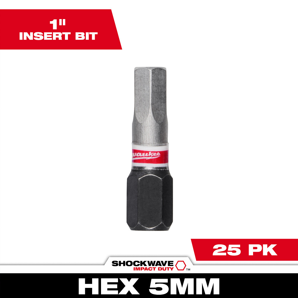 Product image for Milwaukee 48-32-4727 SHOCKWAVE™ Impact Hex 5 mm Insert Bits (25 Pack)