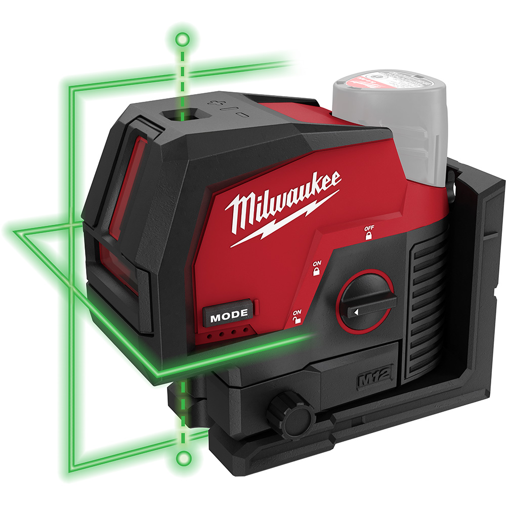Product image for Milwaukee 3622-20 M12™ Green Cross Line & Plumb Points Laser