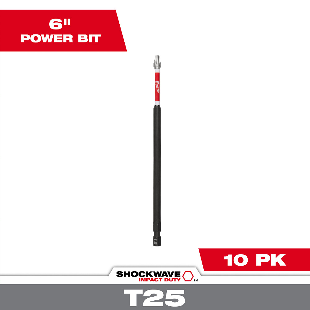 Product image for Milwaukee 48-32-4246 SHOCKWAVE™ 6" Impact Torx® T25 Power Bits (10 Pack)