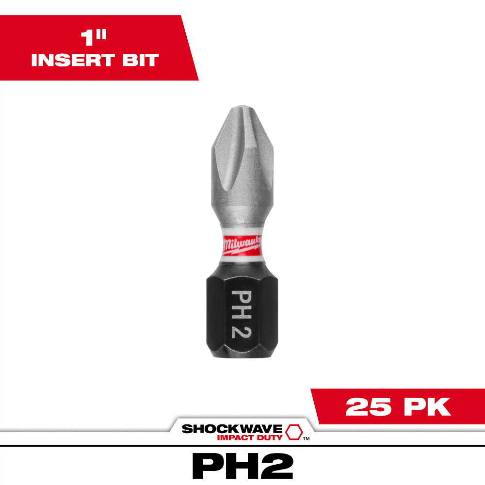 Product image for Milwaukee 48-32-4112 SHOCKWAVE™ Impact Phillips #2 Insert Bits (25 Pack)