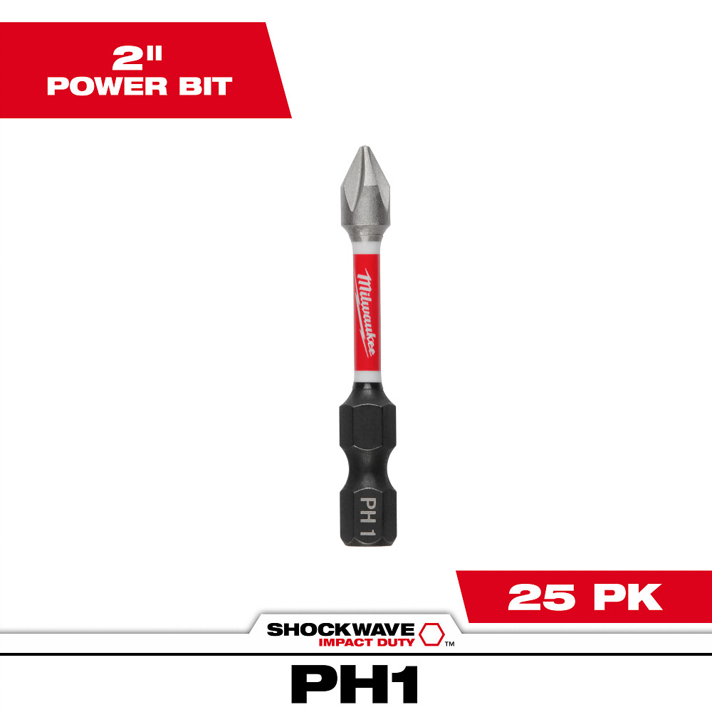 Product image for Milwaukee 48-32-4760 SHOCKWAVE™ 2" Impact Phillips #1 Power Bits (25 Pack)