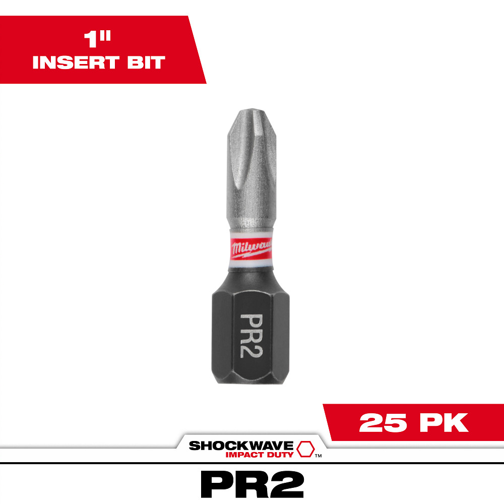 Product image for Milwaukee 48-32-4114 SHOCKWAVE™ Impact Phillips #2 Insert Bits (25 Pack)