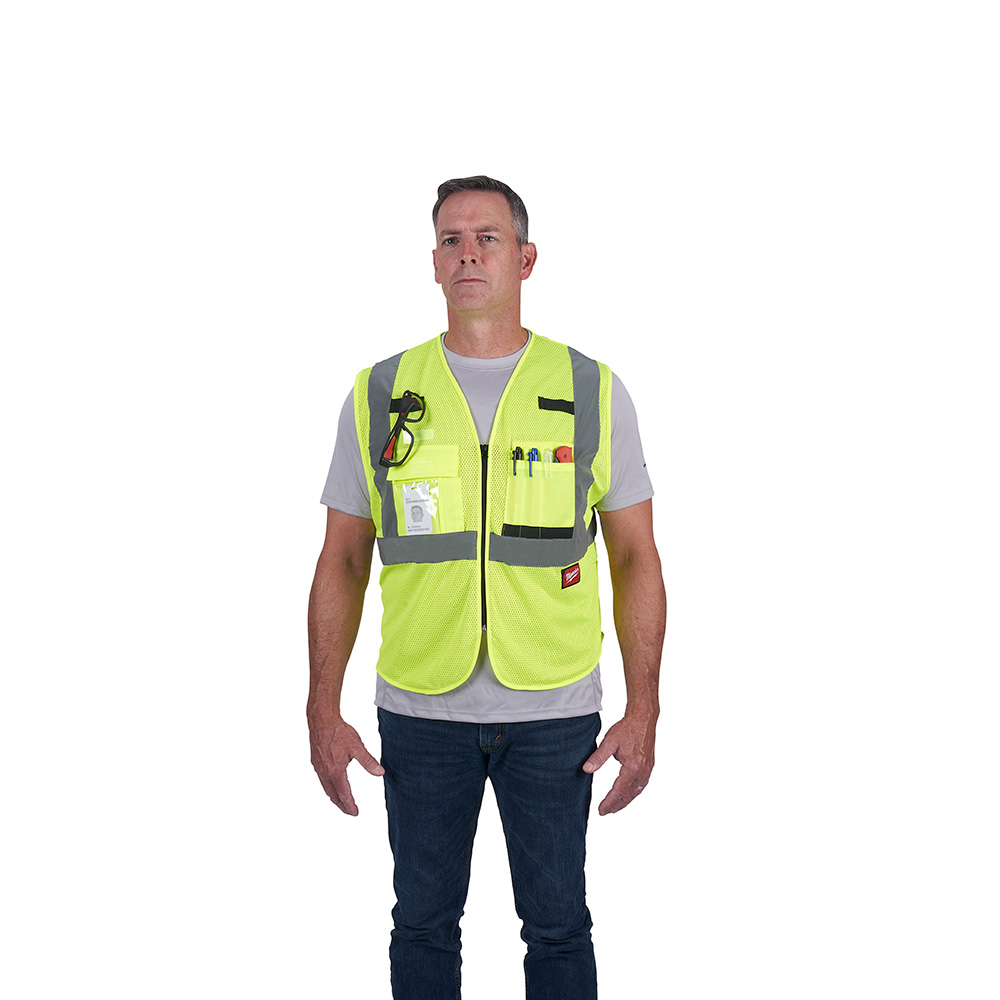 Class 2 High Visibility Yellow Mesh Safety Vest - L/XL