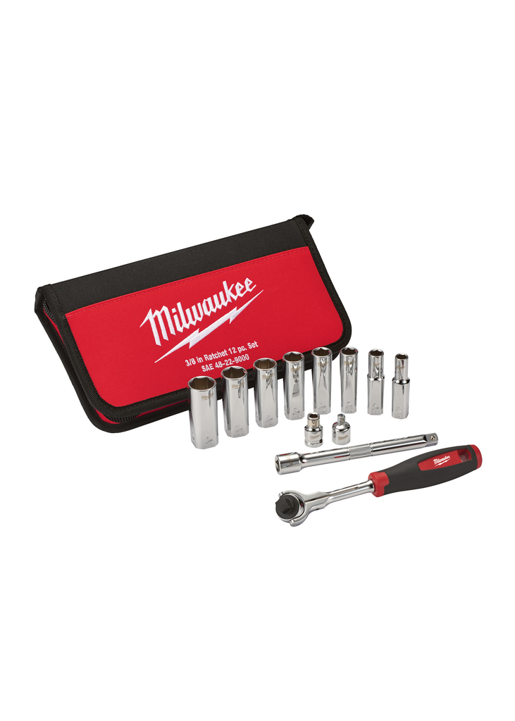 Product image for Milwaukee 48-22-9000 12-Piece 3/8" Drive SAE Socket Set