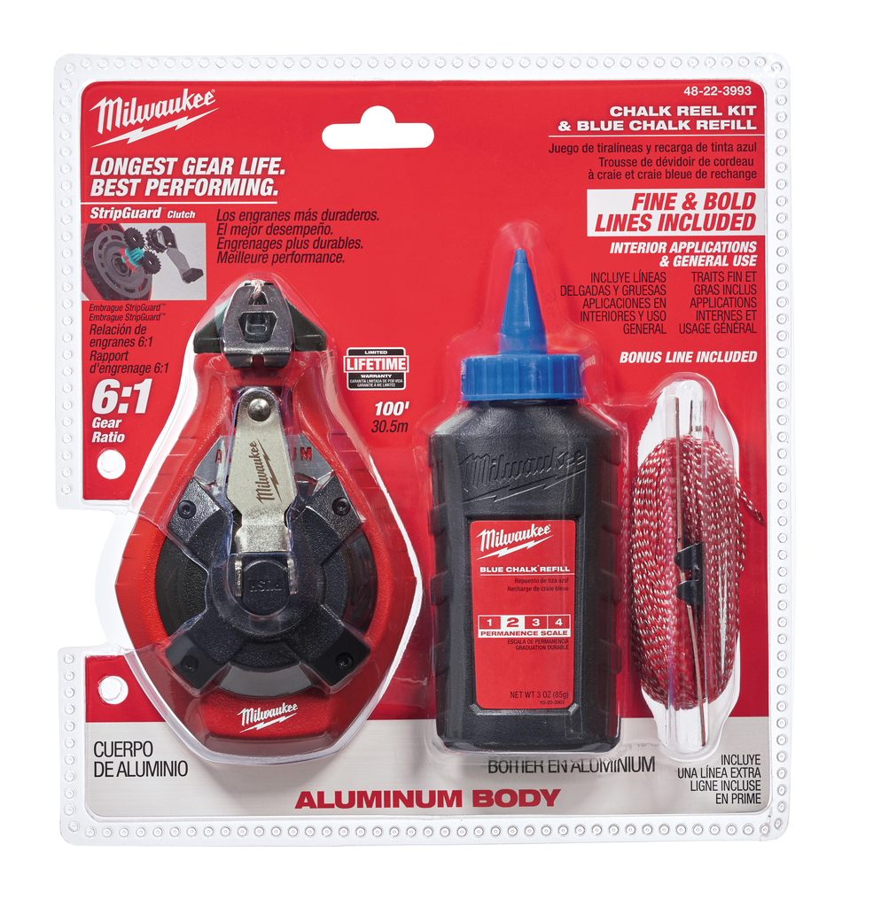 Product image for Milwaukee 48-22-3993 100ft Precision Line Chalk Reel Kit with Bonus Bold Line and Blue Chalk