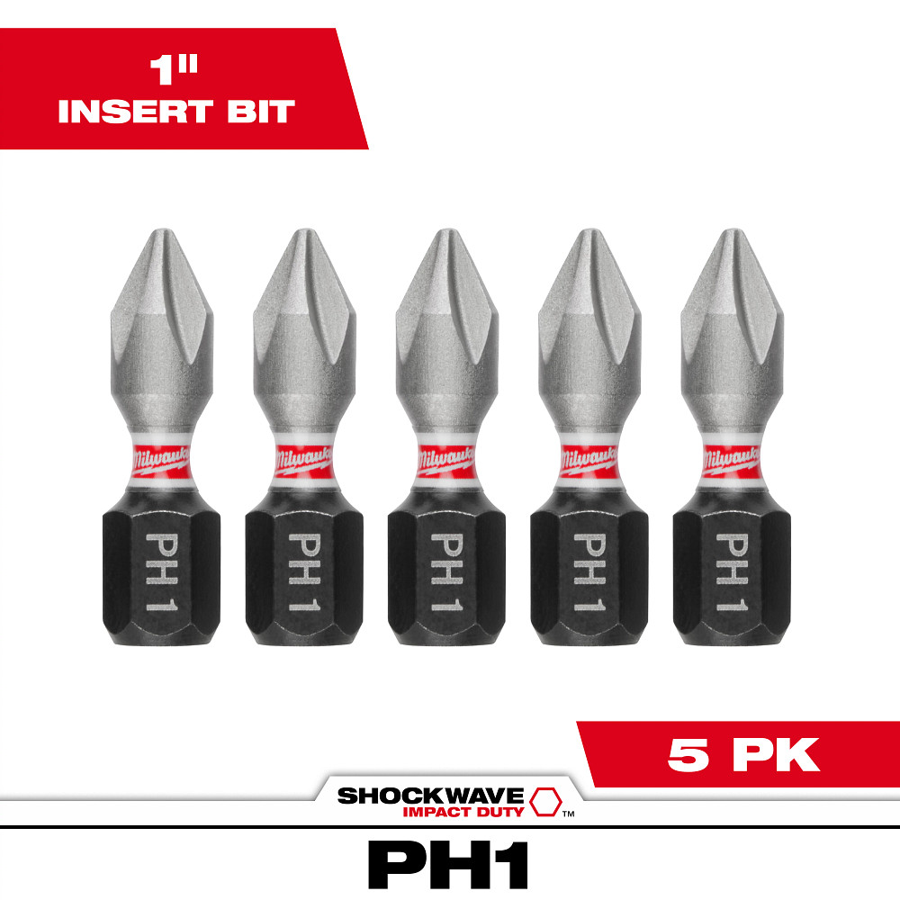 Product image for Milwaukee 48-32-4661 SHOCKWAVE™ Impact Phillips #1 Insert Bits (5 Pack)
