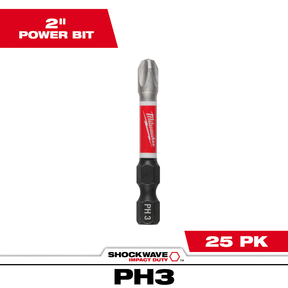 Product image for Milwaukee 48-32-4763 SHOCKWAVE™ 2" Impact Phillips #3 Power Bits (25 Pack)