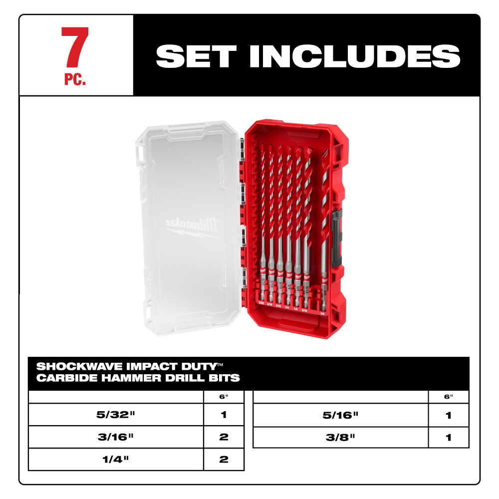 7PC SHOCKWAVE™ Impact Duty Carbide Hammer Drill Bit Set