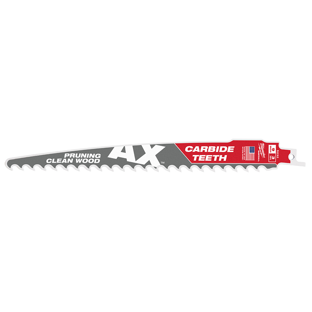 Product image for Milwaukee 48-00-5232 9" x 3-TPI AX™ SAWZALL® Carbide Blade, Pruning/Clean Wood (1/Pack)