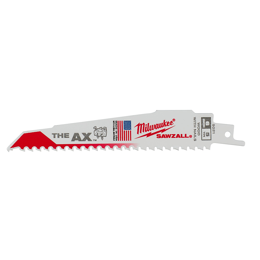 Product image for Milwaukee 48-00-8021 6" x 5-TPI AX™ SAWZALL® Bi-Metal Blade, Nail-Embedded Wood (25/Pack)