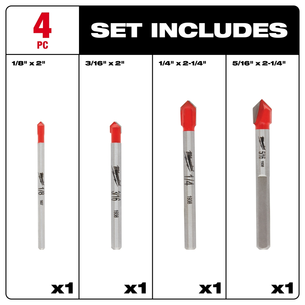 4 PC Glass and Tile Bit Set