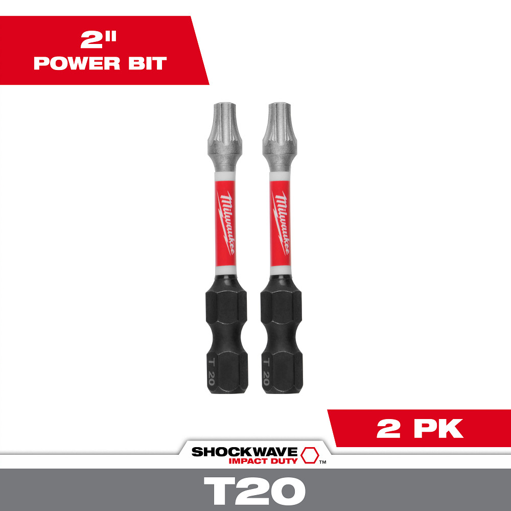 Product image for Milwaukee 48-32-4984 SHOCKWAVE™ 2" Impact Torx® T20 Power Bits (2 Pack)