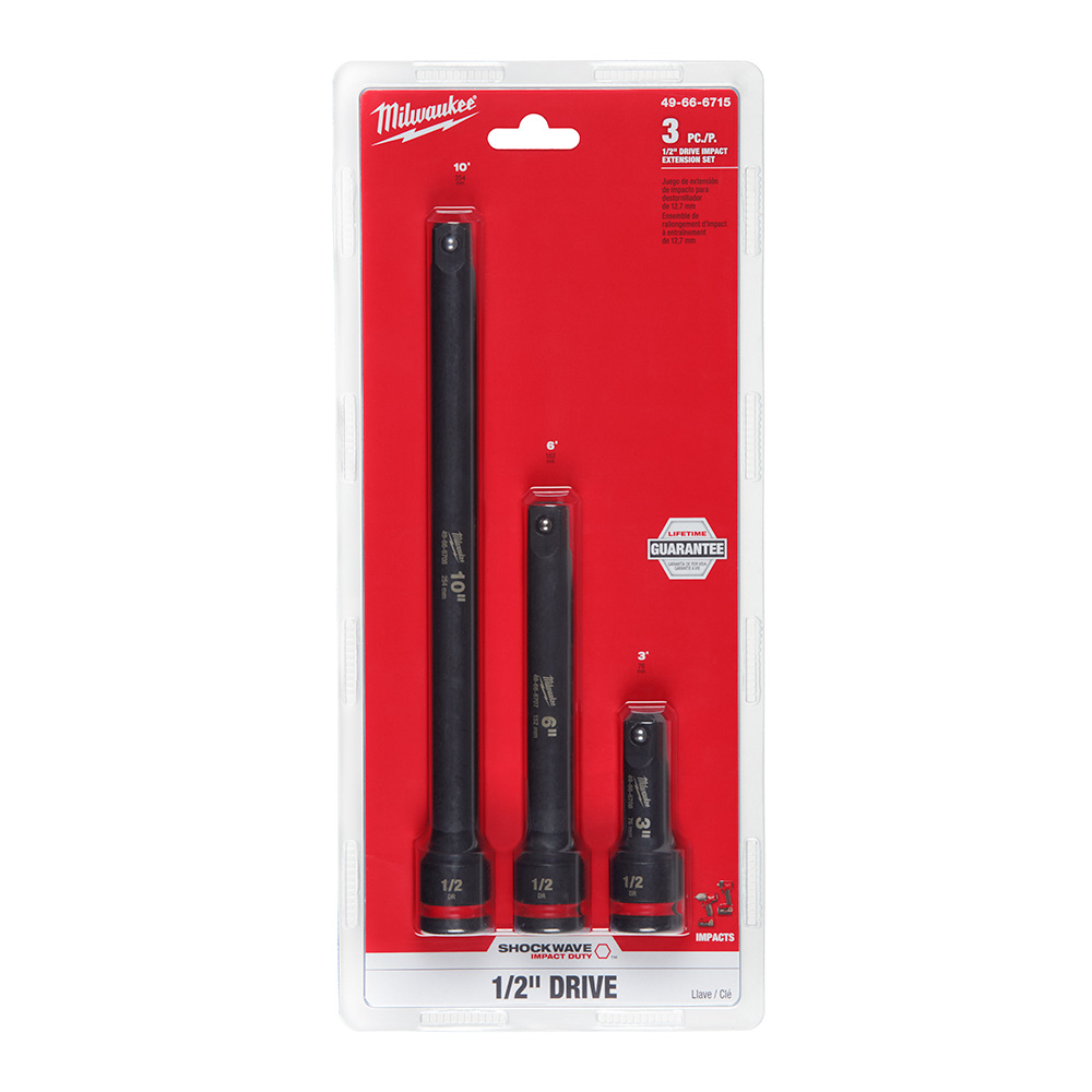 Product image for Milwaukee 49-66-6715 4pc SHOCKWAVE™ Impact Duty 1/2" Drive Extension Set