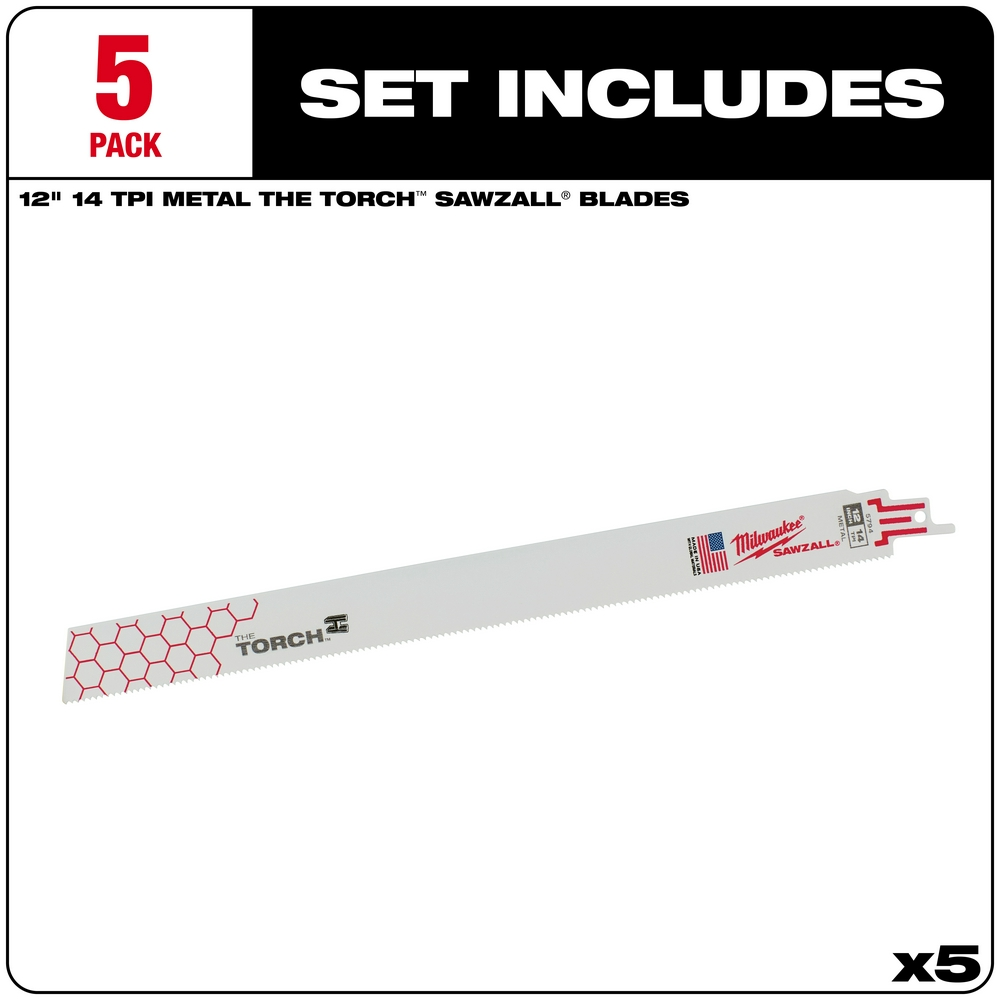 12" 14 TPI TORCH™ SAWZALL® Blade for Medium Metal (5 PK)