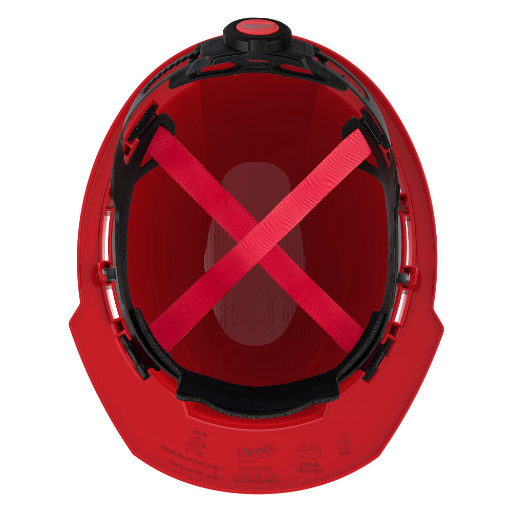 Red Front Brim Vented Hard Hat w/4pt Ratcheting Suspension - Type 1, Class C