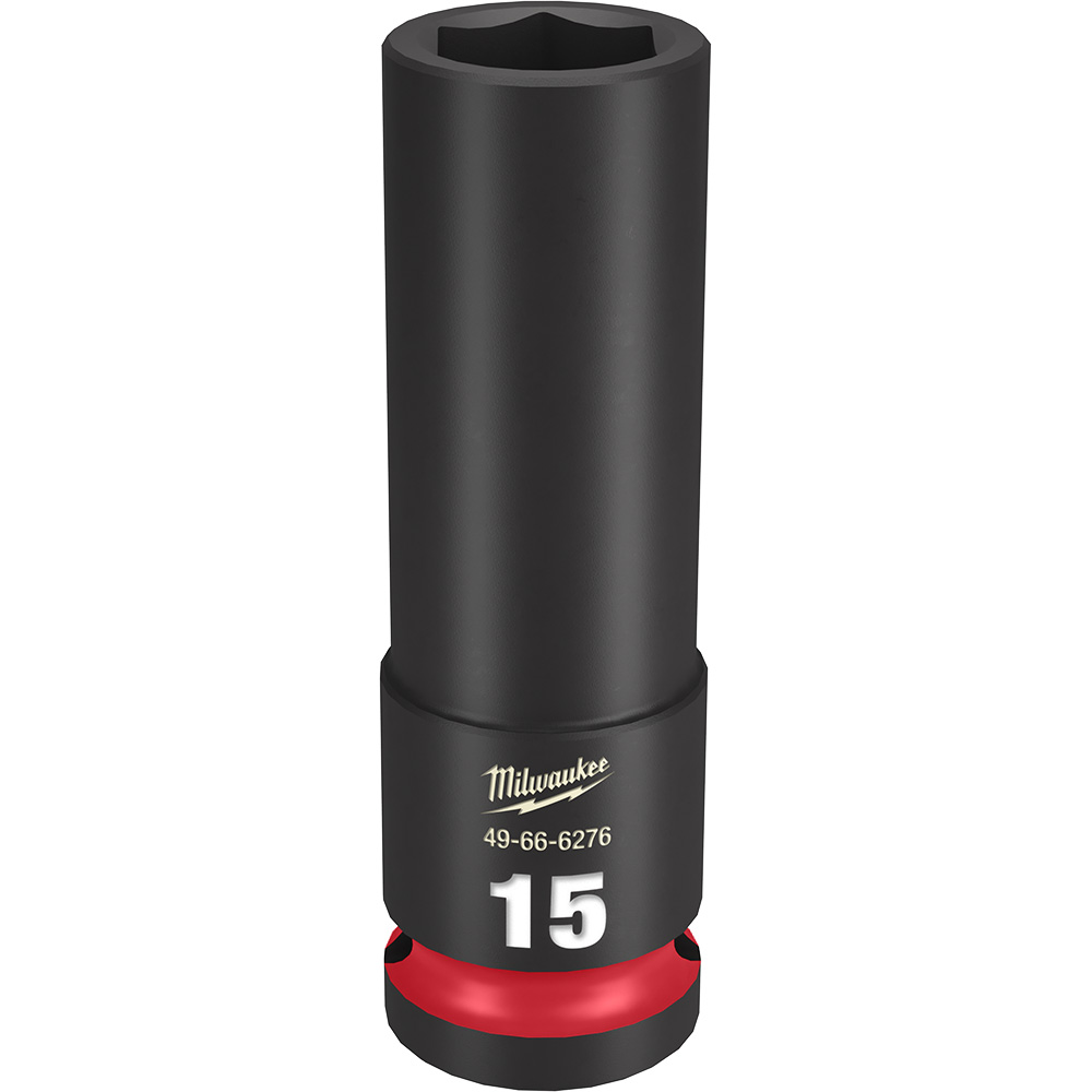 Product image for Milwaukee 49-66-6276 SHOCKWAVE™ Impact Duty™ 15mm Deep 6-Point Socket, 1/2" Drive